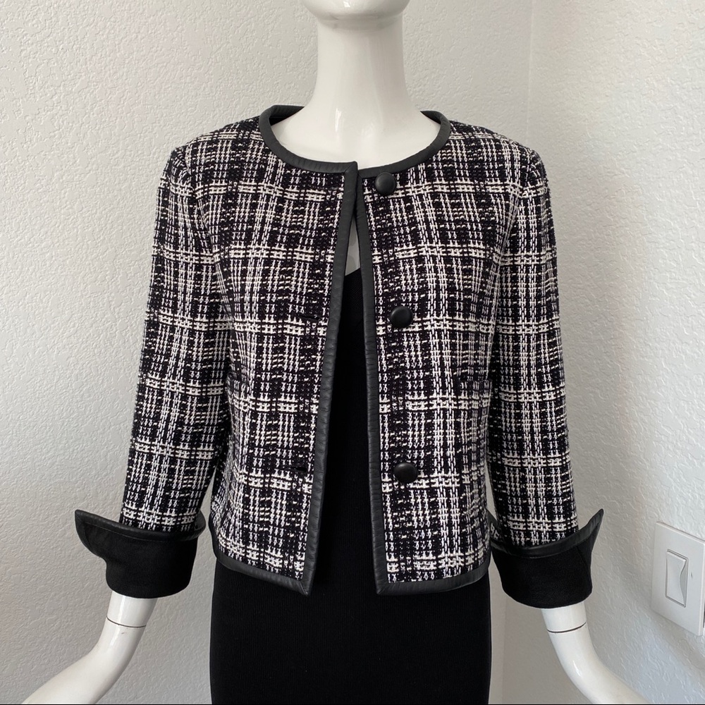 St. John black white leather trim jacket